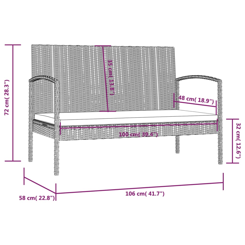 8 Piece Garden Lounge Set with Cushions Poly Rattan Grey