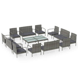 16 Piece Garden Lounge Set with Cushions Poly Rattan Grey - Front View