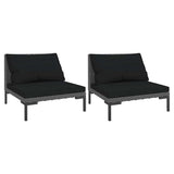 Garden Sofas 2pcs with Cushions Half Round Poly Rattan - Front View