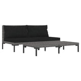 3 Piece Garden Lounge Set Dark Grey Half Round Poly Rattan - Front View