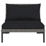3 Piece Garden Lounge Set Dark Grey Half Round Poly Rattan