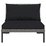 3 Piece Garden Lounge Set Dark Grey Half Round Poly Rattan - Rear View