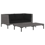 3 Piece Garden Lounge Set Dark Grey Half Round Poly Rattan - Front View