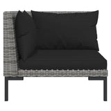3 Piece Garden Lounge Set Dark Grey Half Round Poly Rattan - Rear View