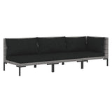 3 Piece Garden Lounge Set Dark Grey Half Round Poly Rattan - Front View