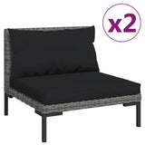 3 Piece Garden Lounge Set Dark Grey Half Round Poly Rattan - Side View