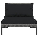 3 Piece Garden Lounge Set Dark Grey Half Round Poly Rattan - 45-Degree Angle