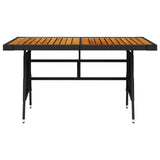 Garden Table Black 130x70x72 cm Poly Rattan & Solid Acacia Wood - Front View