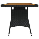 Garden Table Black 130x70x72 cm Poly Rattan & Solid Acacia Wood - Side View