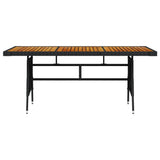 Garden Table Black 160x70x72 cm Poly Rattan & Solid Acacia Wood - Front View