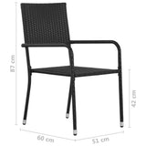 Garden Dining Chairs 6 pcs Stackable Black Poly Rattan - Rear View