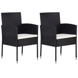 Garden Chairs with Cream White Cushions 2 pcs Black Poly Rattan