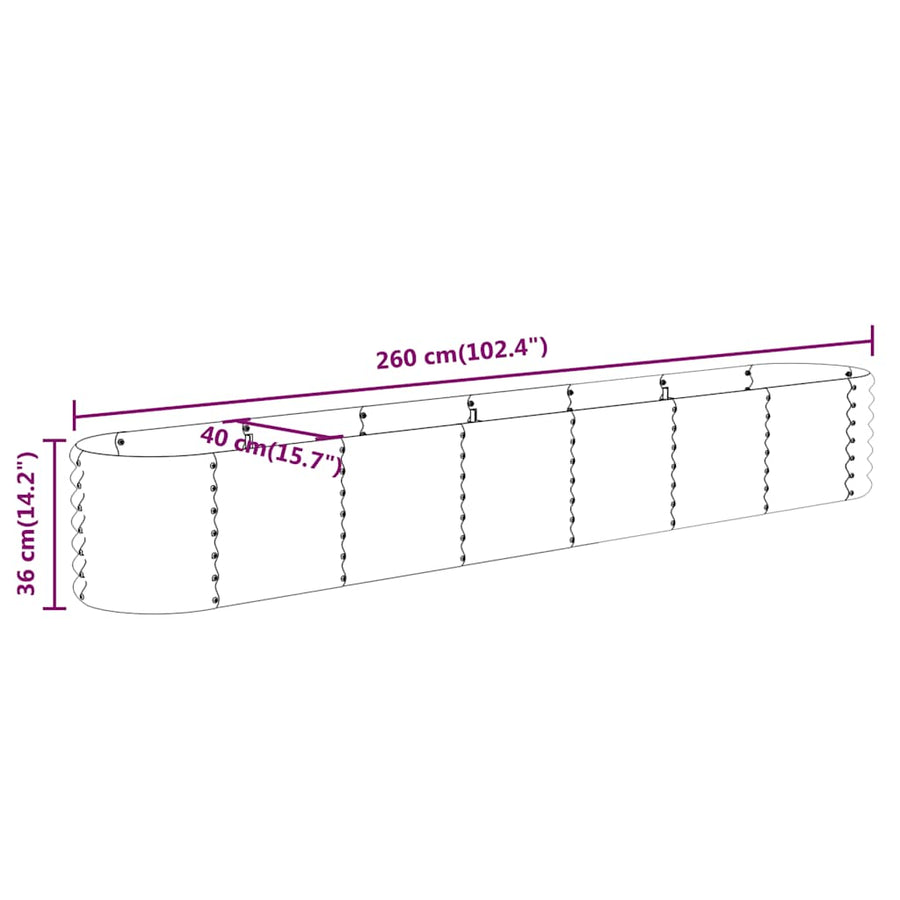 Garden Raised Bed Galvanised Steel 260x40x36 cm Anthracite