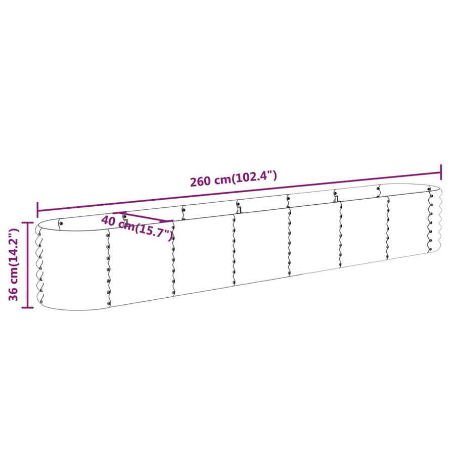 Garden Raised Bed Galvanised Steel 260x40x36 cm Silver
