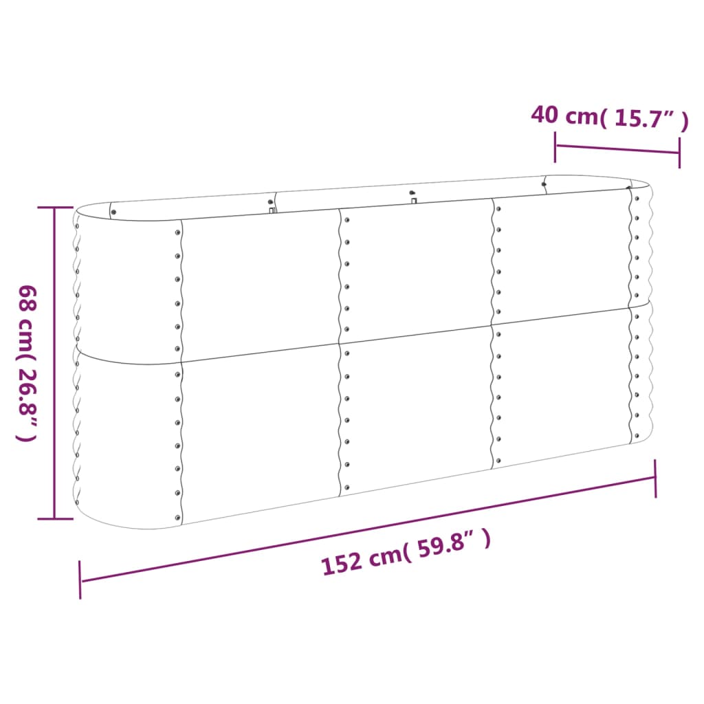 Garden Raised Bed Galvanised Steel 152x40x68 cm Silver