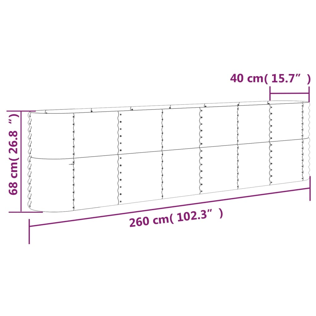 Garden Raised Bed Galvanised Steel 260x40x68 cm Green