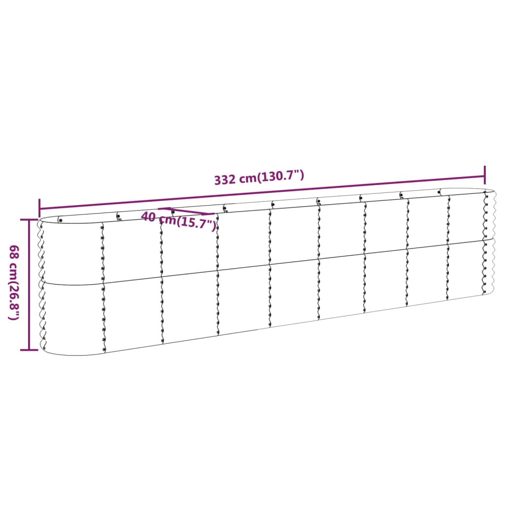 Garden Raised Bed Galvanised Steel 332x40x68 cm Green