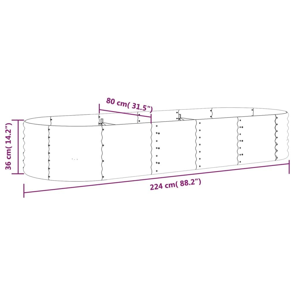Garden Raised Bed Galvanised Steel 224x80x36 cm Green