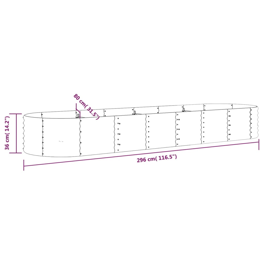 Garden Raised Bed Galvanised Steel 296x80x36 cm Grey