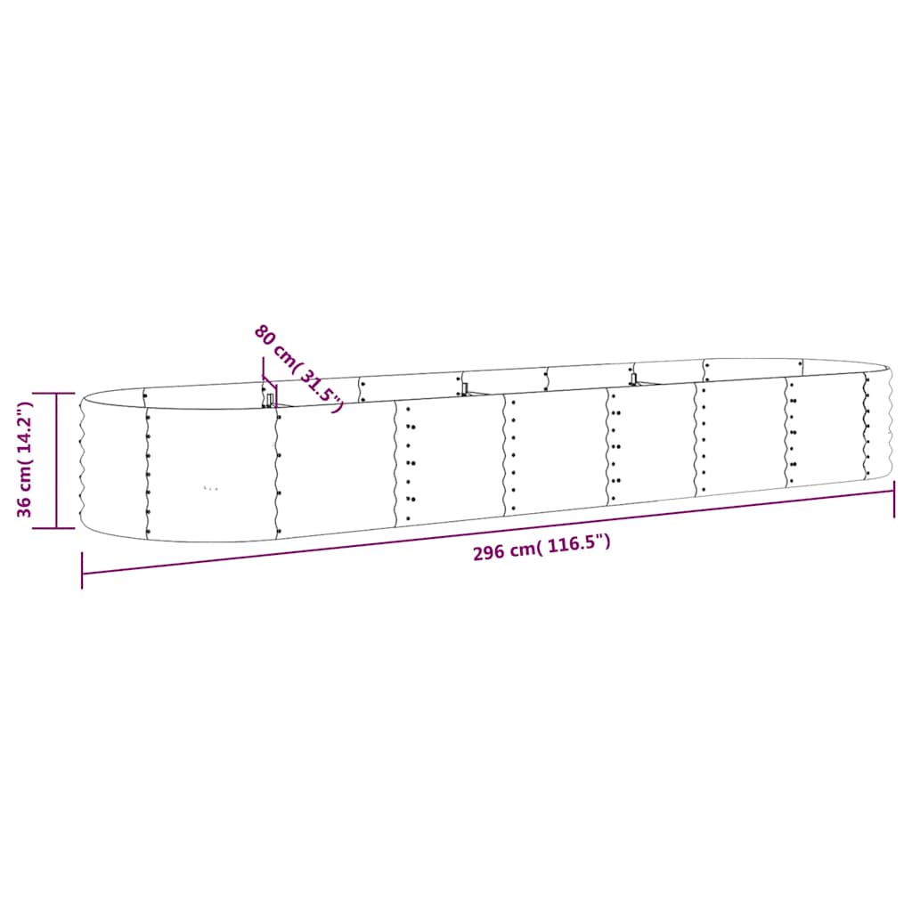 Garden Raised Bed Galvanised Steel 296x80x36 cm Anthracite
