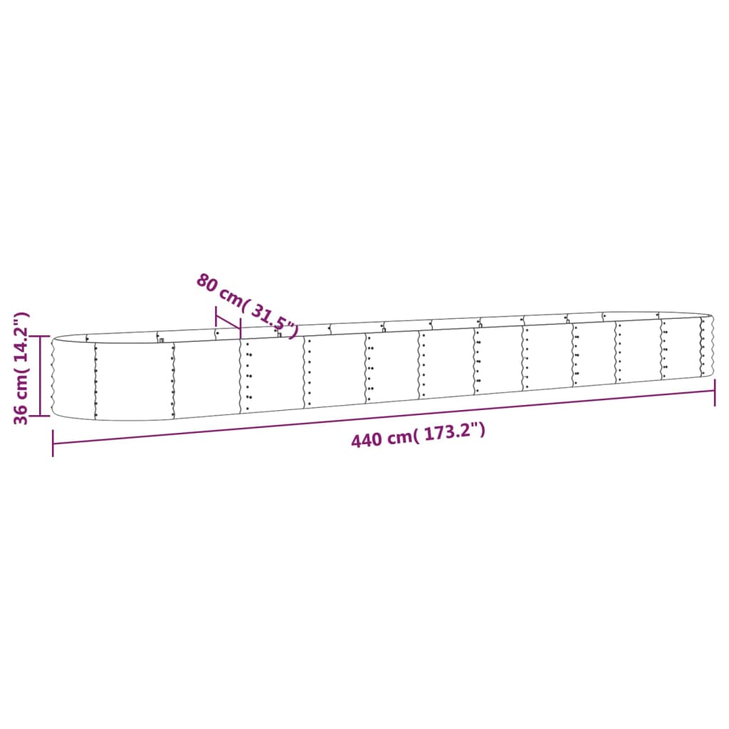 Garden Raised Bed Galvanised Steel 440x80x36 cm Grey
