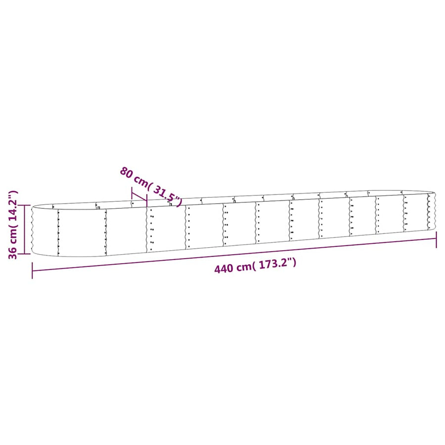 Garden Raised Bed Galvanised Steel 440x80x36 cm Anthracite