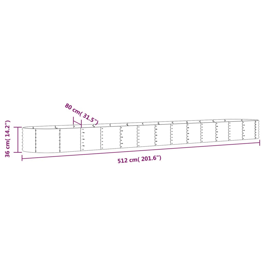 Garden Raised Bed Galvanised Steel 512x80x36 cm Grey