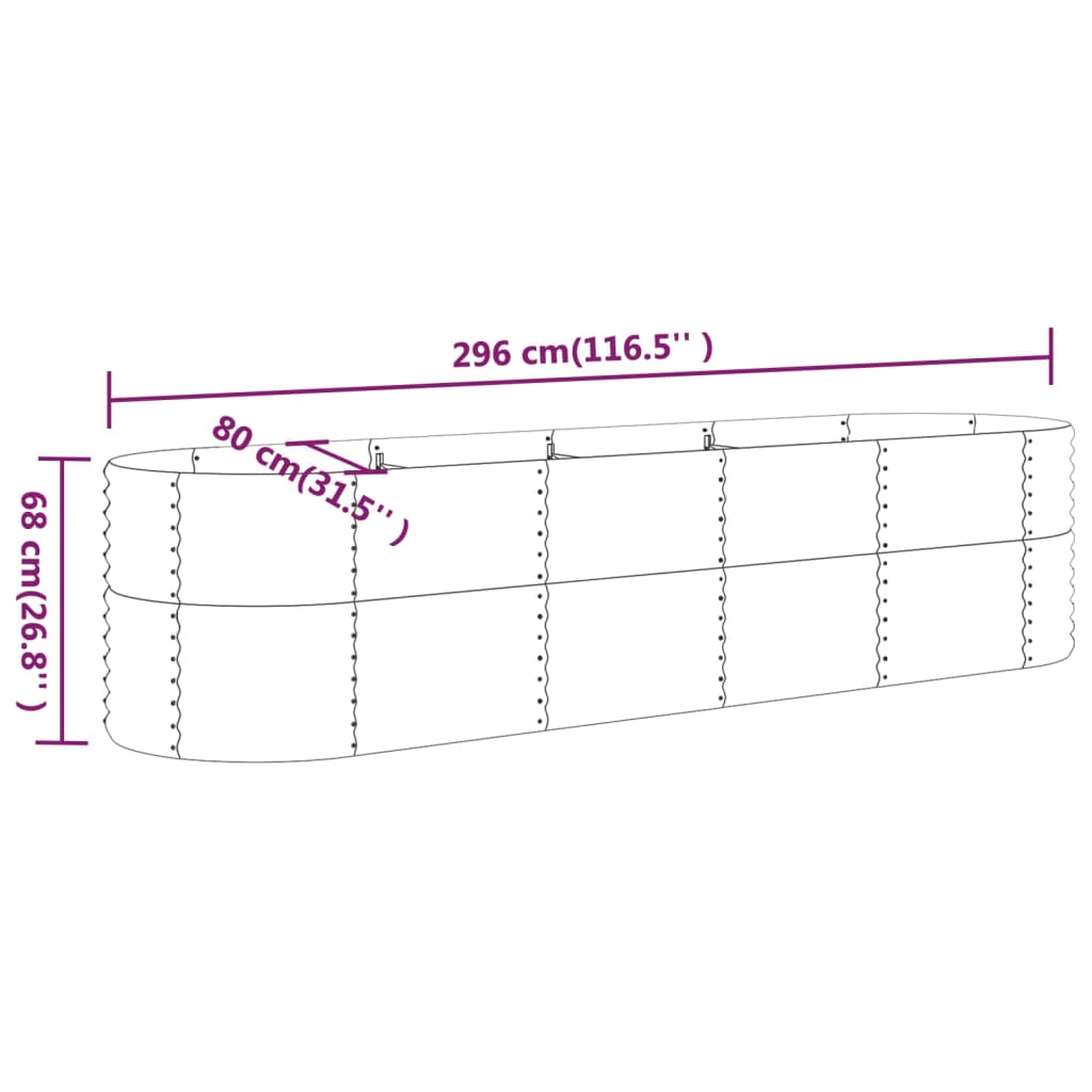Garden Raised Bed Galvanised Steel 296x80x68 cm Grey