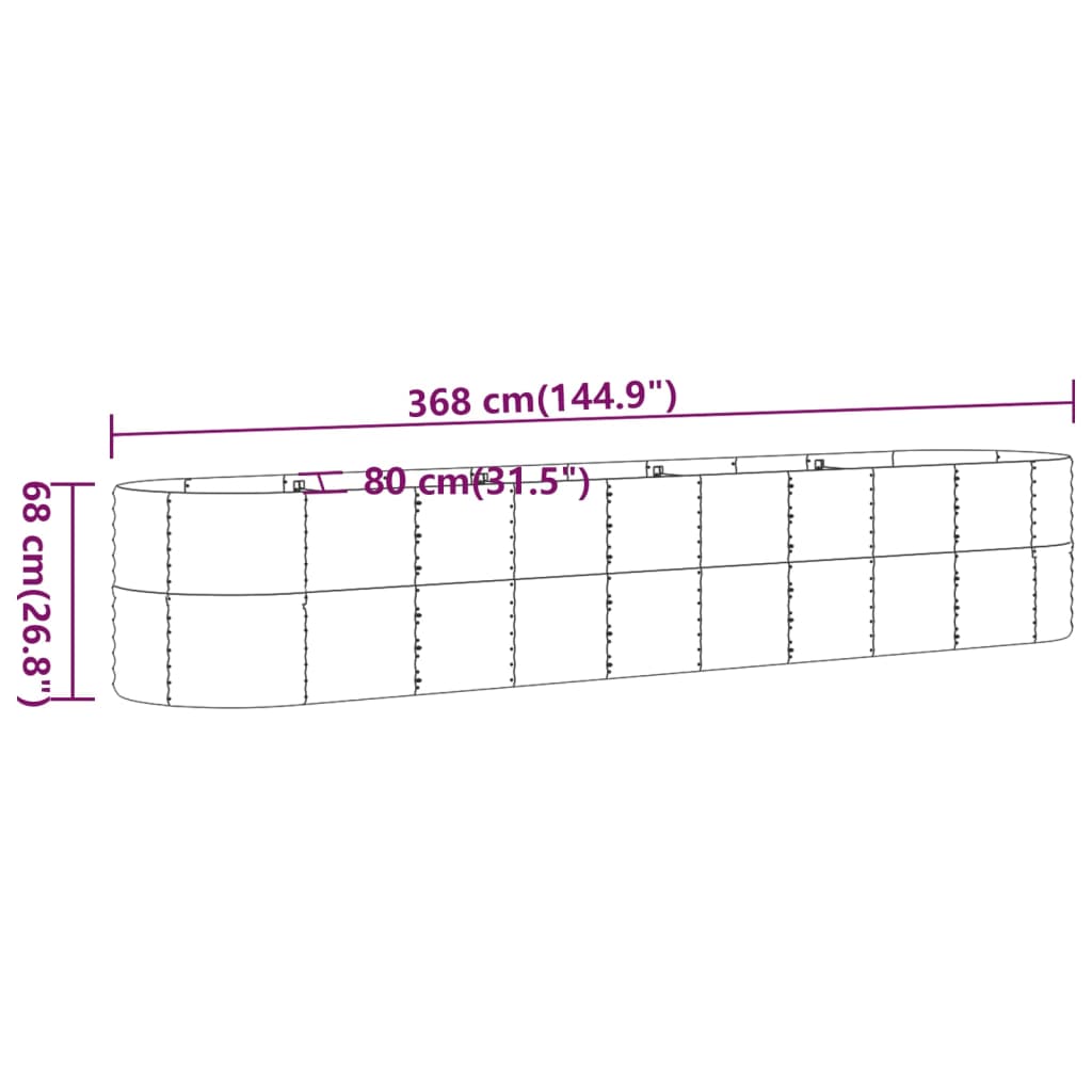 Garden Raised Bed Galvanised Steel 368x80x68 cm Silver