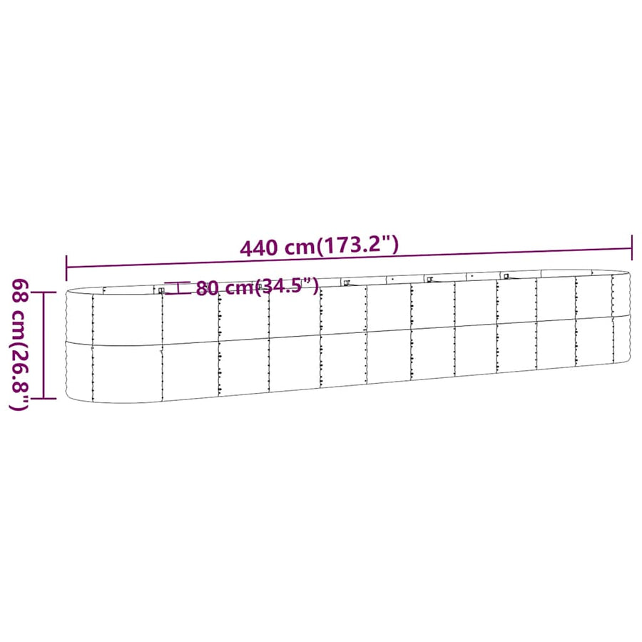 Garden Raised Bed Galvanised Steel 440x80x68 cm Anthracite