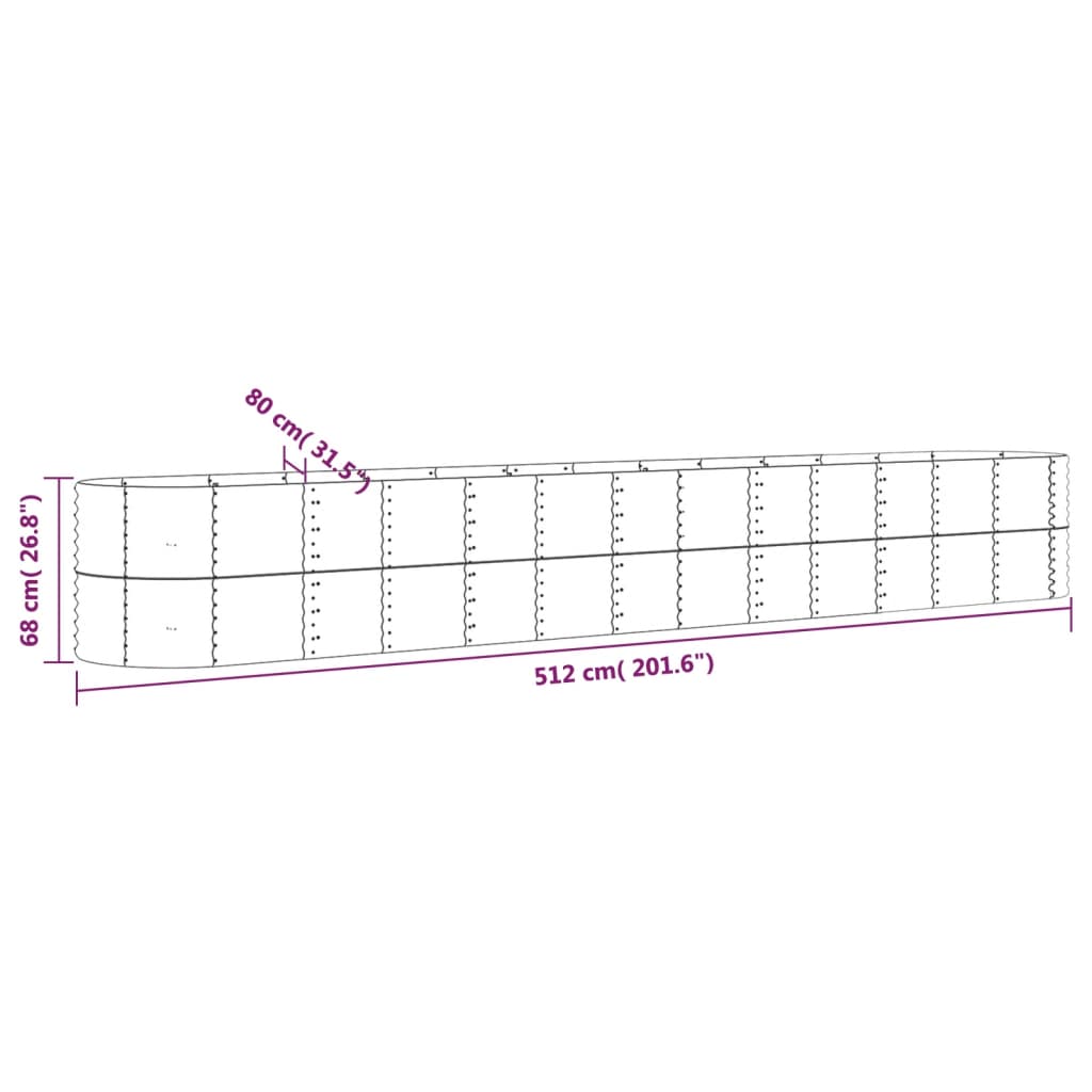 Garden Raised Bed Powder-Coated Steel 512x80x68 cm Grey