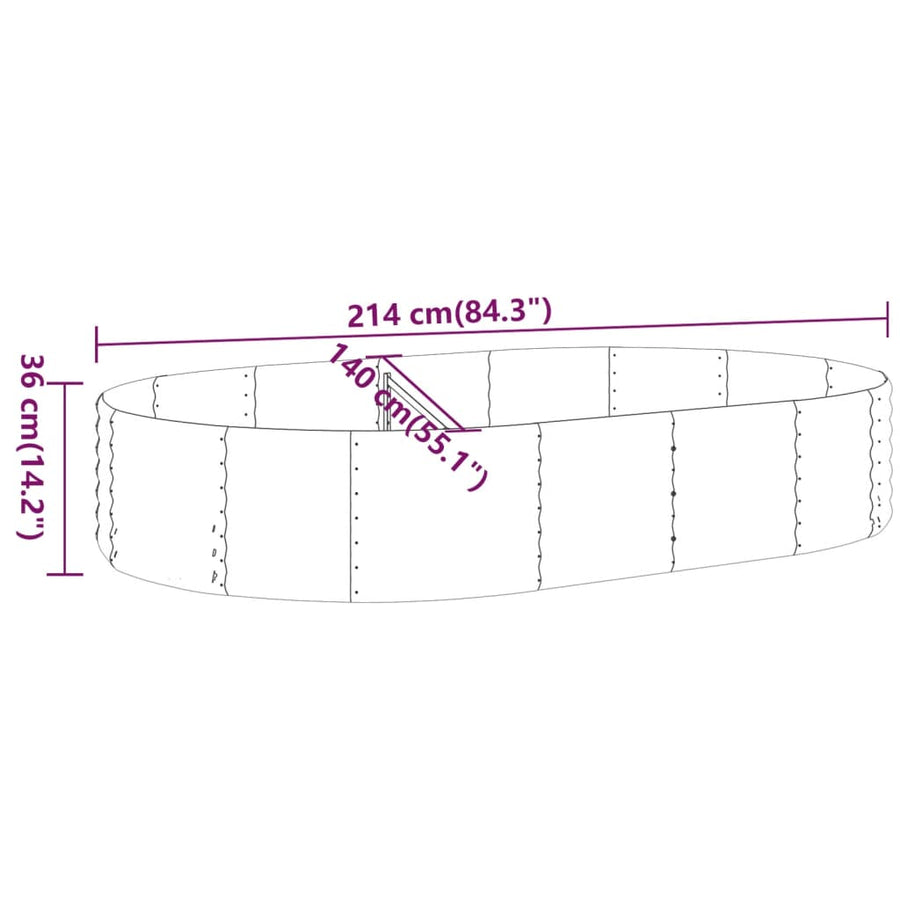 Garden Raised Bed Galvanised Steel 214x140x36 cm Grey
