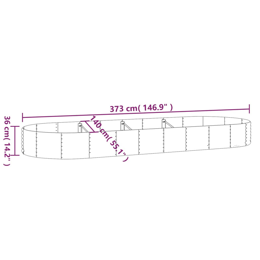 Garden Raised Bed Galvanised Steel 373x140x36 cm Grey