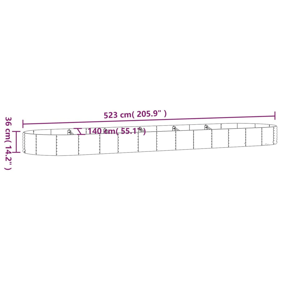Garden Raised Bed Galvanised Steel 523x140x36 cm Grey