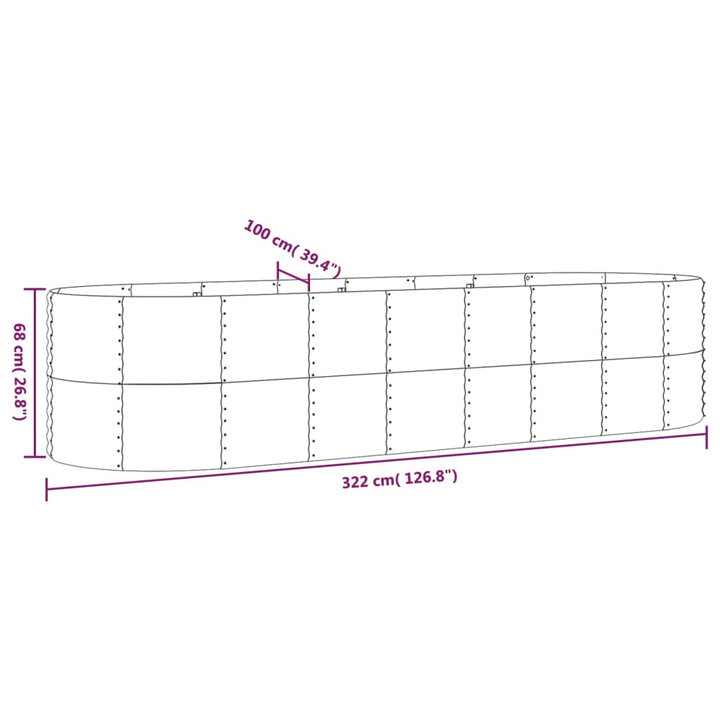 Garden Raised Bed Galvanised Steel 322x100x68 cm Grey