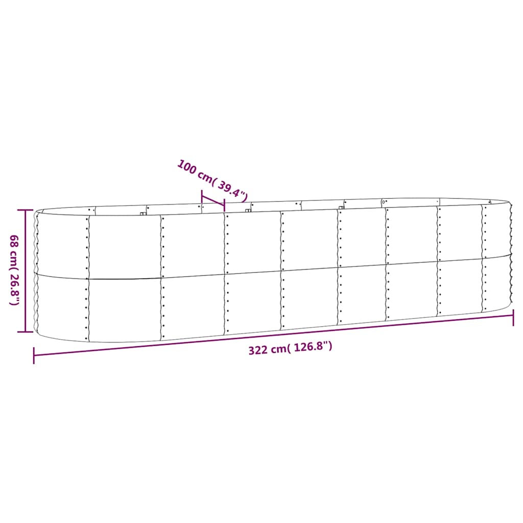 Garden Raised Bed Galvanised Steel 322x100x68 cm Anthracite