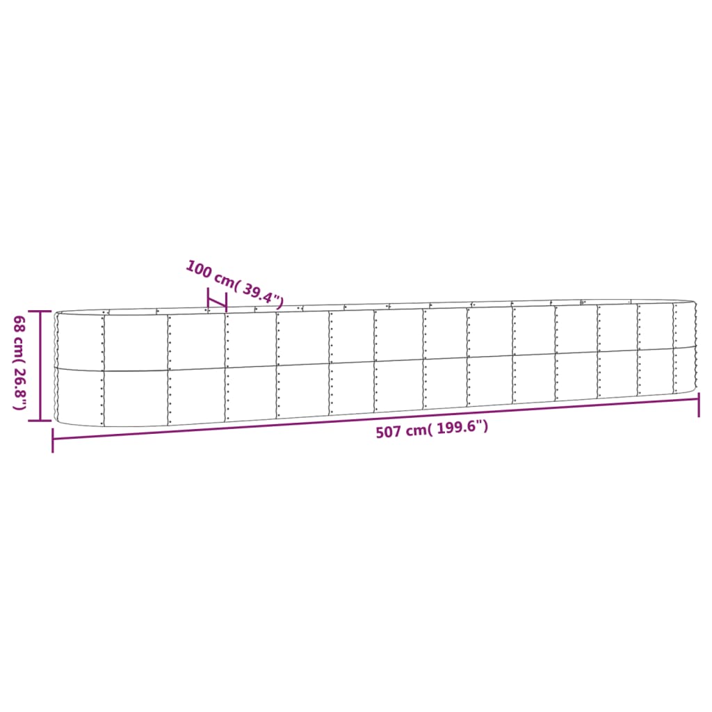 Garden Raised Bed Powder-Coated Steel 507x100x68 cm Grey