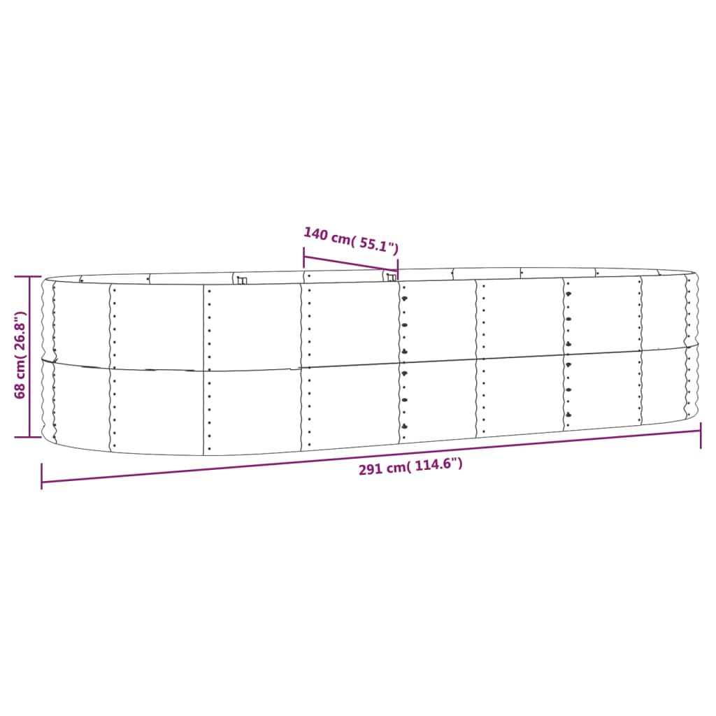 Garden Raised Bed Grey 291x140x68 cm Galvanised Steel