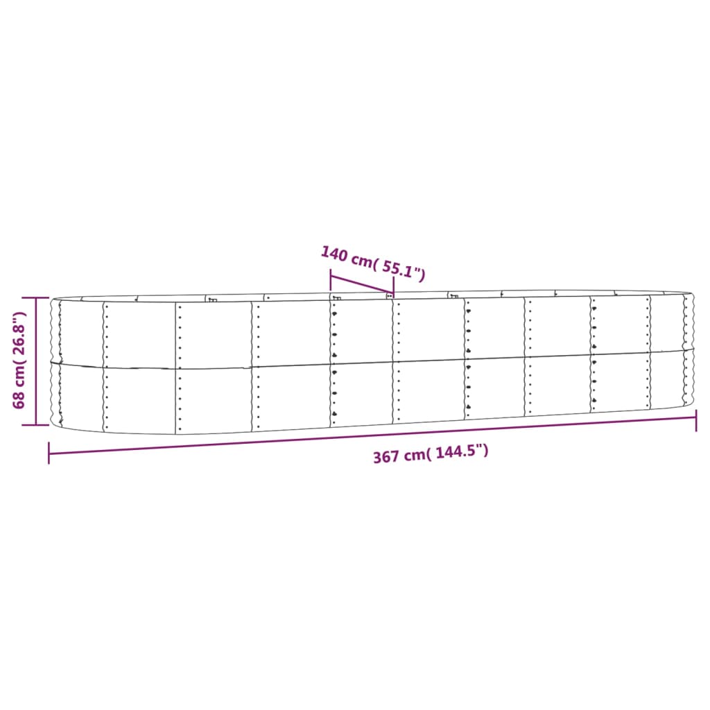 Garden Raised Bed Grey 367x140x68 cm Galvanised Steel