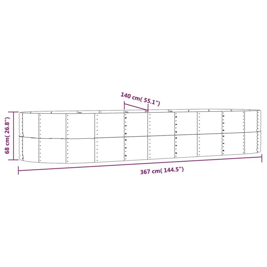 Garden Raised Bed Grey 367x140x68 cm Galvanised Steel