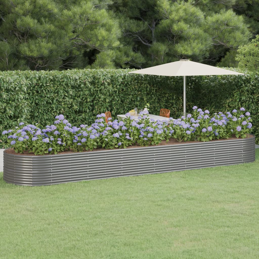 Garden Raised Bed Powder-Coated Steel 584x140x68 cm Grey