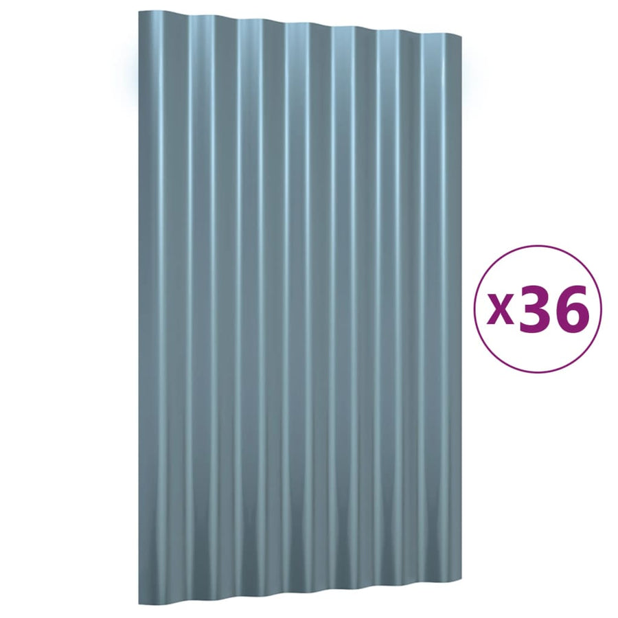 Roof Panels 36 pcs Galvanised Steel Grey 60x36 cm