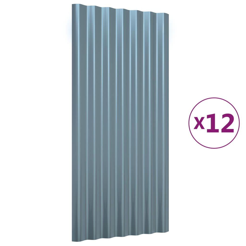 Roof Panels 12 pcs Galvanised Steel Grey 80x36 cm