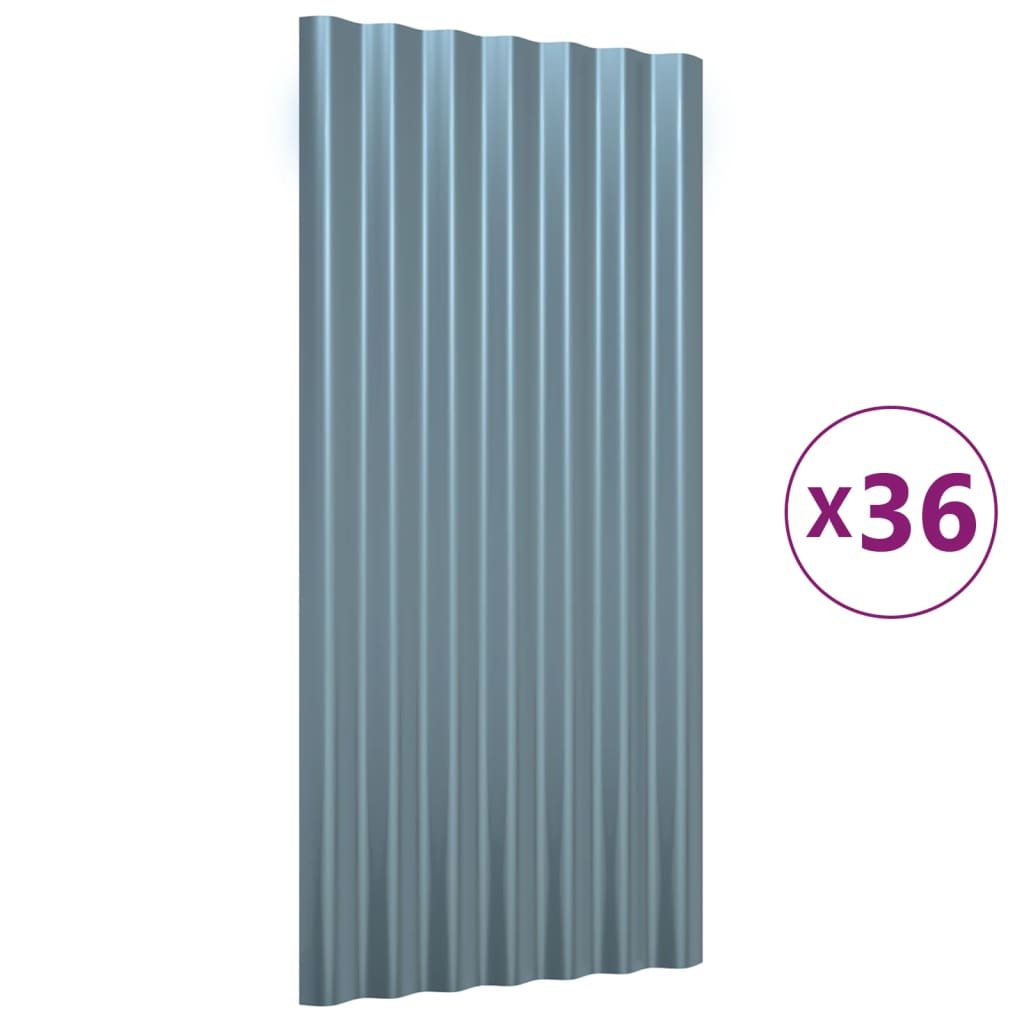 Roof Panels 36 pcs Galvanised Steel Grey 80x36 cm