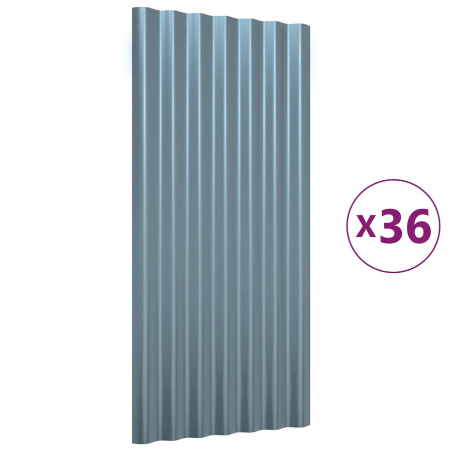 Roof Panels 36 pcs Galvanised Steel Grey 80x36 cm