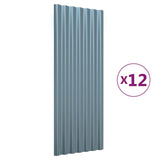 Roof Panels 12 pcs Galvanised Steel Grey 100x36 cm