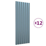 Roof Panels 12 pcs Galvanised Steel Grey 100x36 cm - Front View