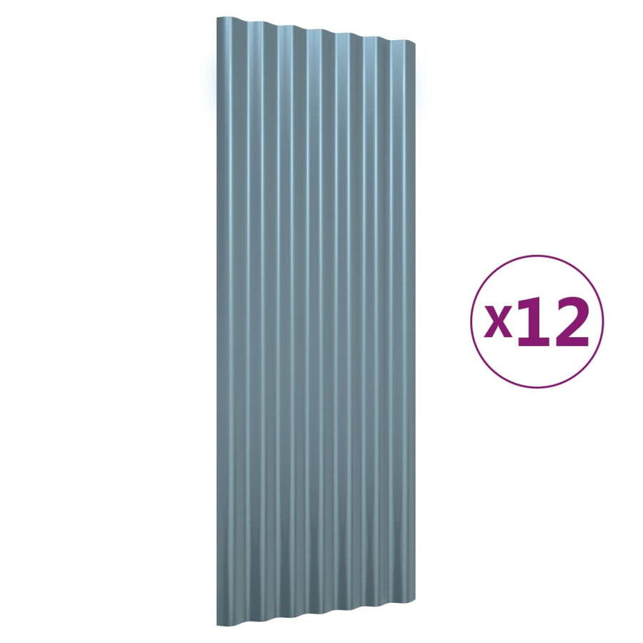 Roof Panels 12 pcs Galvanised Steel Grey 100x36 cm