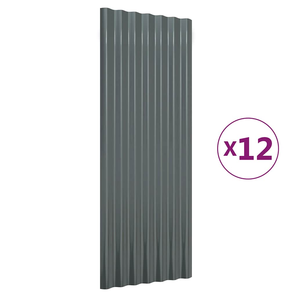 Roof Panels 12 pcs Galvanised Steel Anthracite 100x36 cm