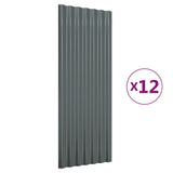 Roof Panels 12 pcs Galvanised Steel Anthracite 100x36 cm - Front View